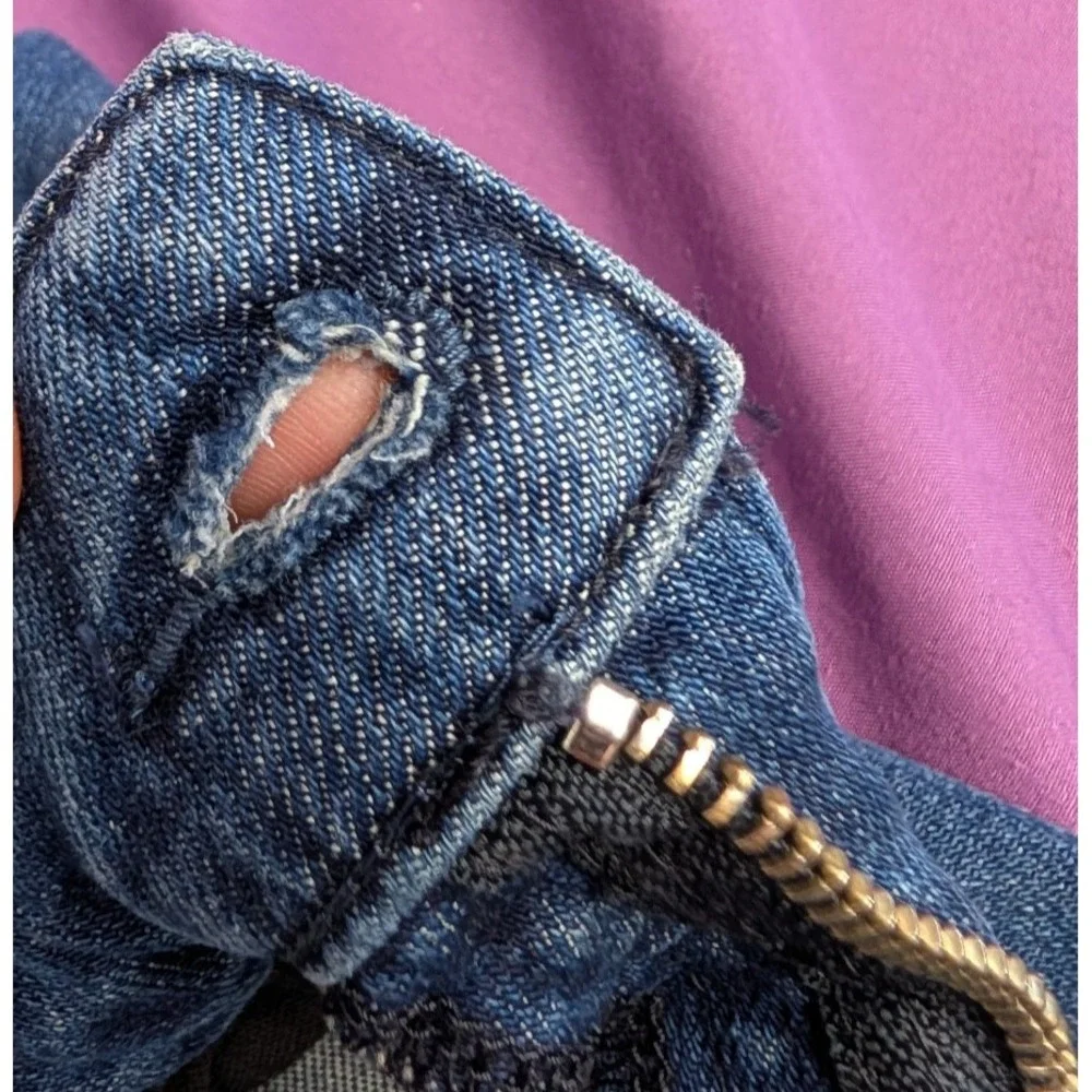 BONOBOS Jean 38x29 Blue Slim Fit Dark Wash Denim Straight Leg Whisker Fade